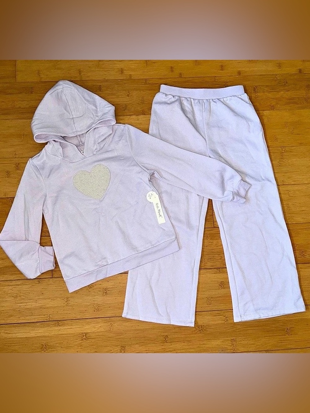 NWT Girl’s Size 10 Purple Pearl Hear Sweats Outfit - Hoodie Top & Wide Leg Pants